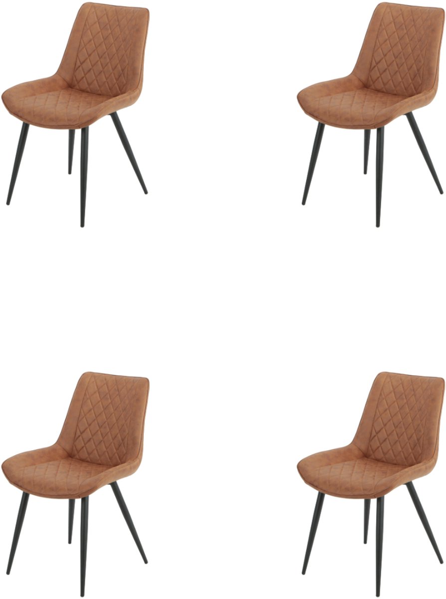Tampa Eetkamerstoel Set van 4– Cognac– Microvezel Bekleding – Industrieel & Comfortabel Design