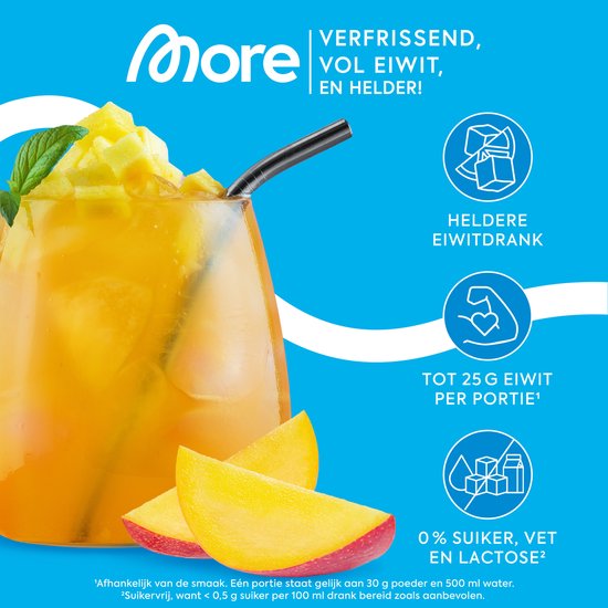 MORE NUTRITION Clear Whey Isolate Proteine Poeder, Mango Juice, 600 g, 20 Porties Heldere Wei Poeder - Lactosevrij Eiwitshake — afbeelding 5