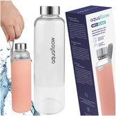 COM-FOUR® 2x waterfles van borosilicaatglas - glazen drinkfles voor sport met roestvrijstalen schroefdop en thermische hoes van neopreen in grijs en