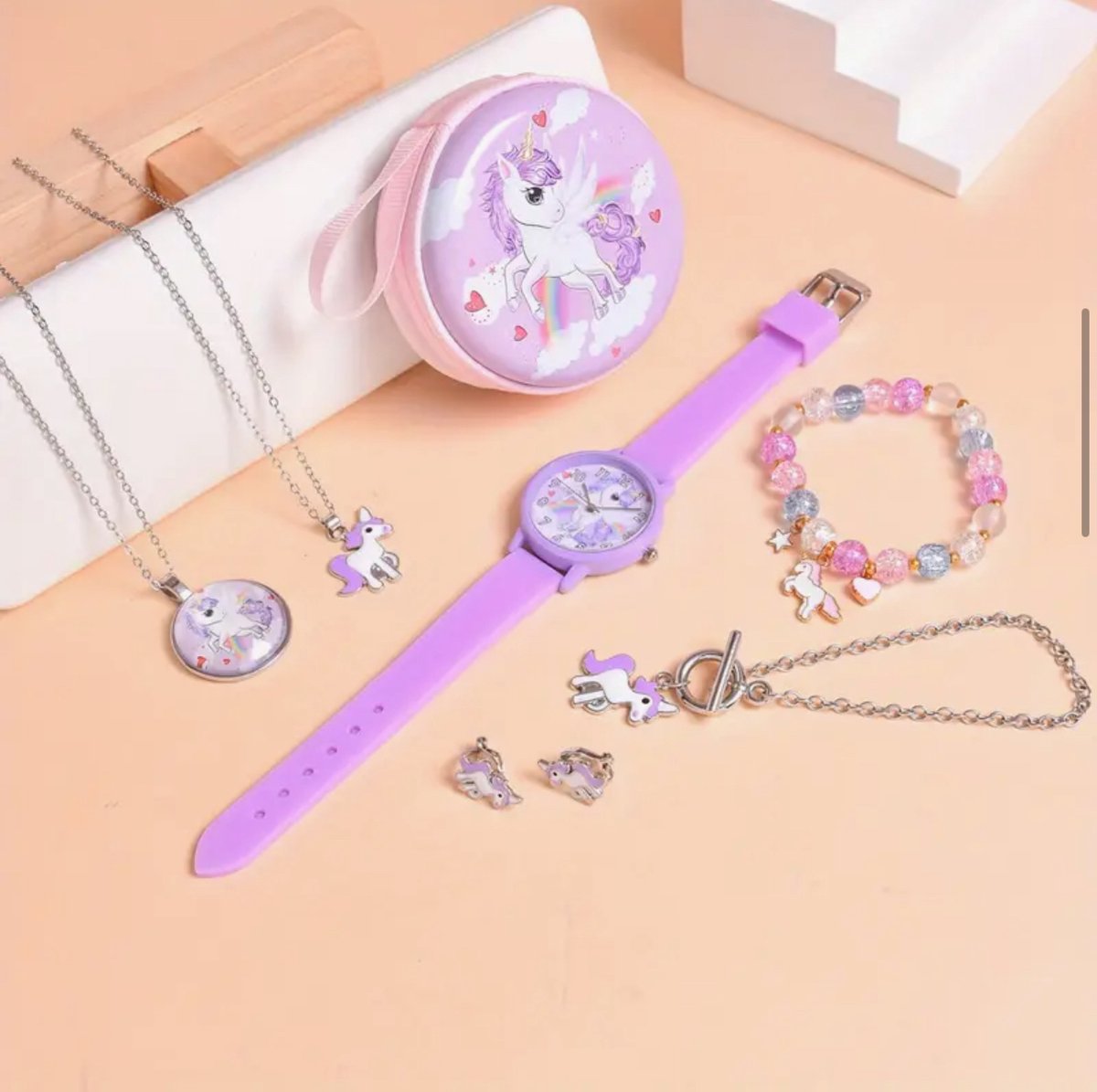Unicorn horloge - sieraden set - armband - ketting unicorn - cadeauset - feestdagen - unicorn horloge - 8 delig