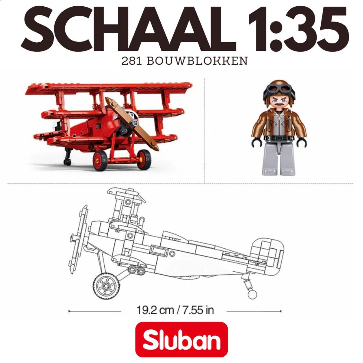 Sluban ModelBricks Fokker DR‑1S vliegtuig bouwspeelgoed kinderen vanaf 8 jaar – Constructiespeelgoed modelbouw – bouwdoos met 281 bouwstenen – M38-B1292 — afbeelding 3