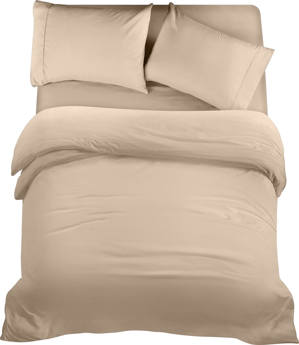 Ibenzoa® Beddengoedset van 4 Delige, Zacht en Ademend, Microvezel, Beige, Compleet met Kussenslopen
