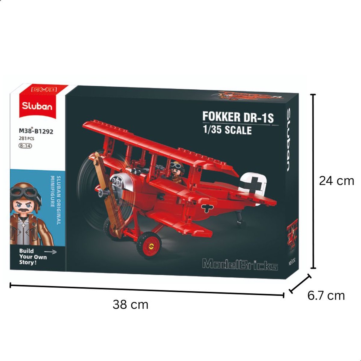 Sluban ModelBricks Fokker DR‑1S vliegtuig bouwspeelgoed kinderen vanaf 8 jaar – Constructiespeelgoed modelbouw – bouwdoos met 281 bouwstenen – M38-B1292 — afbeelding 4