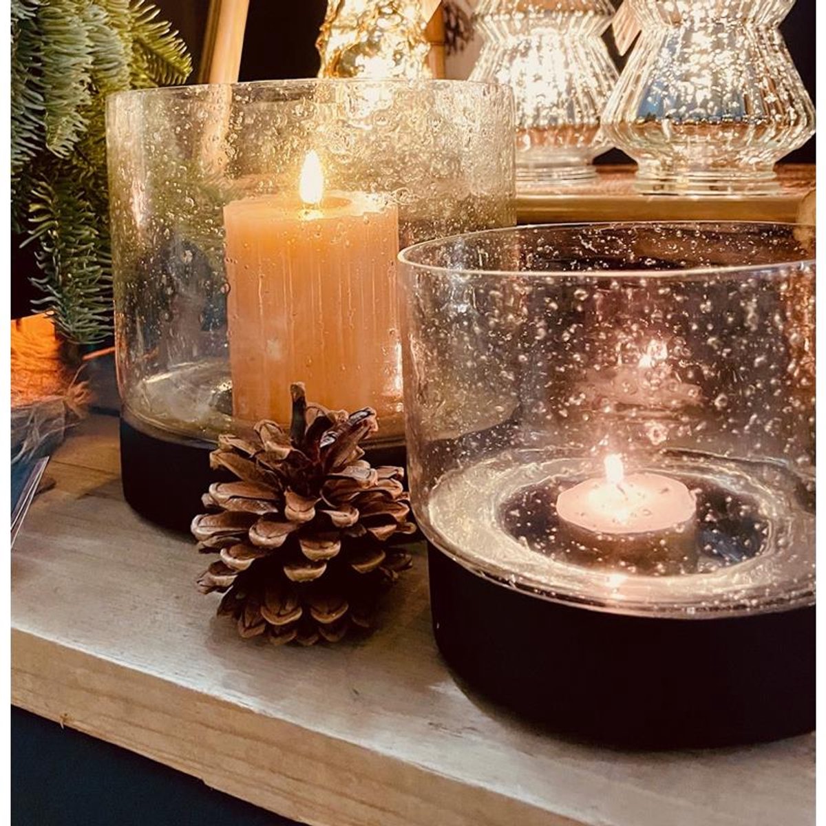 Kaarshouder bubbelglas H13D13 Zwart