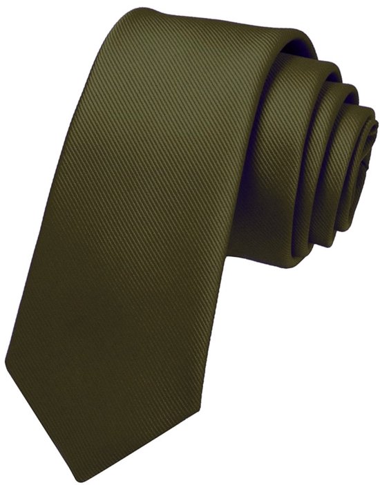 Foto: Fako fashion fijne stropdas gestreept ribstructuur 100 zijde effen 6cm 145cm olijfgroen