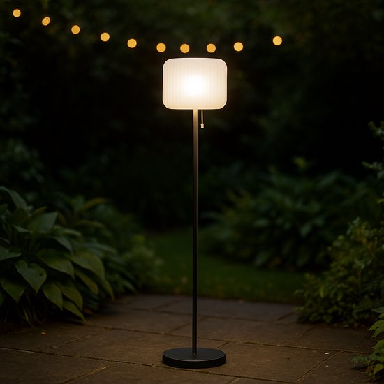 Calex Zonne-energie Vloerlamp Latina - Oplaadbaar - Solar - 150cm - Staande lamp voor Buiten - Draadloos - Dimbaar - Warm Wit Licht & RGB - Waterdicht - Decoratie voor Tuin - Sfeerverlichting - Zwart