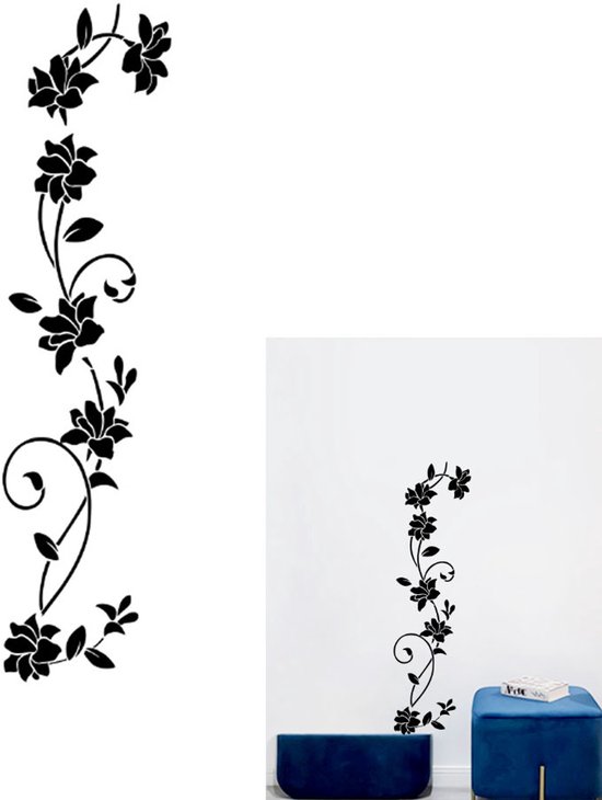 Muursticker - Bloemen stickers - Muurdecoratie - muurstickers bloemen - wanddecoratie - Muur decoratie - muurstickers woonkamer - muurstickers slaapkamer - woonkamer decoratie muur - planten bloemen zomer - Muur Sticker - zwart