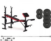 Halterbank INC. 50 kg GEWICHTEN - Sportbank - Fitnessbank + halterschijven + 1 halterstang + 2 dumbbells - multifunctioneel - volledig instelbaar