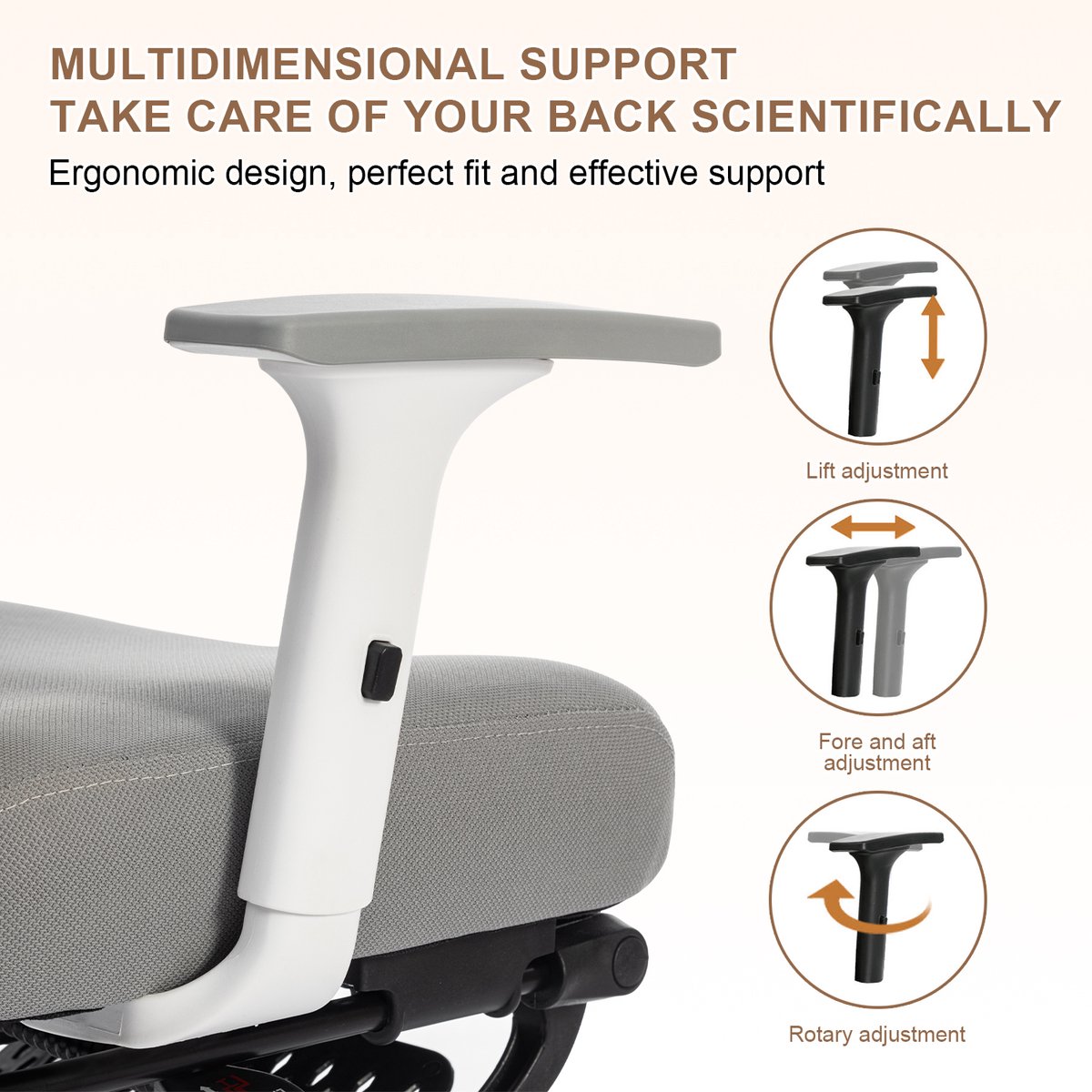 OFMOTRA Bureaustoel - Verstelbare hoofdsteun, armsteun, - afbeelding 3