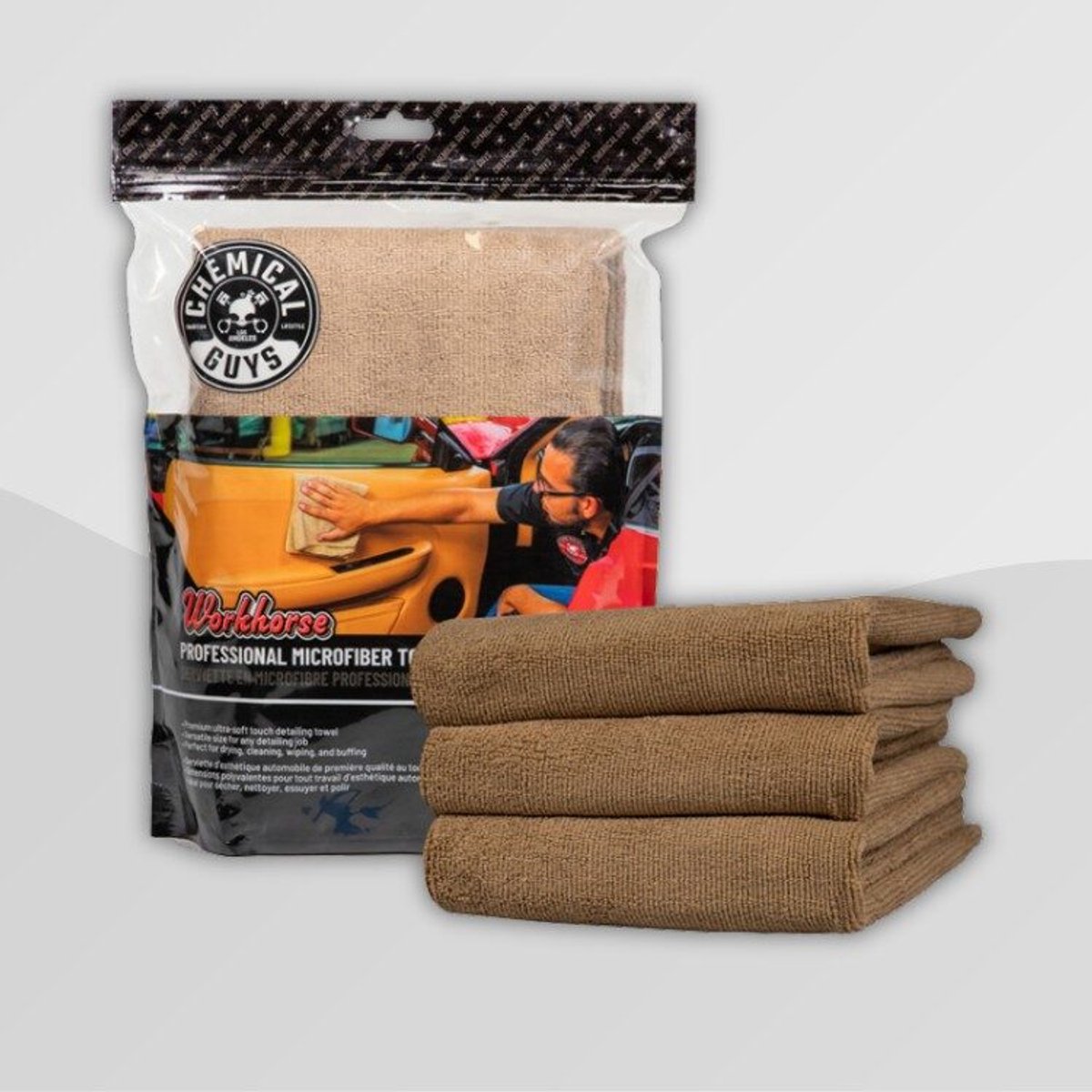 Chemical Guys Workhorse Professional Grade Microfiber Towel - Tan 16x16'' (3 Pack)