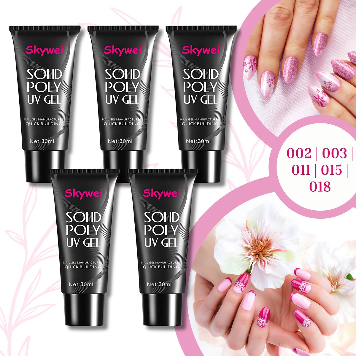 Guardian Beauty Solid Polygel Set - Skywei #02, #03, #011, #015, #018 - 30ml - Nagelverlengingsgel