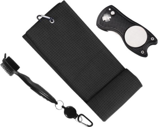 GolfClean Pro Set - Complete Reinigingsset Voor je Golfuitrusting- Golf Accessoires - Golf Handdoek + Golf Borstel + Pitchfork - Zwart - Cadeau Set van GolfHandicaps. — afbeelding 4