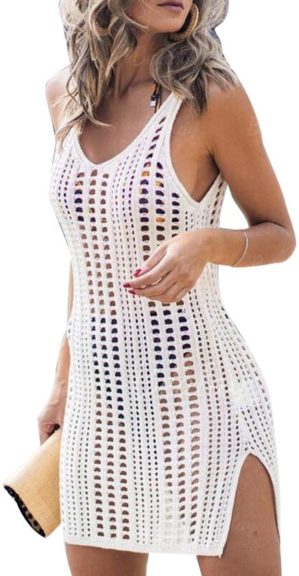 Gehaakt strand jurkje - Strandjurken - Strandjurkje - Bikini cover up - Gypsy - Beach - Boho - Sexy strand jurkje - Badmode & strandkleding voor dames - Beach dress - ONE SIZE - Wit - Zomer trui - Lounge - Ibiza