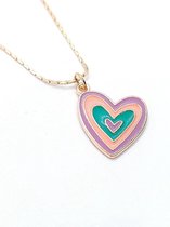 Ketting Meisje- Meisjesketting Hartje- Ketting Regenboog Hart- Multicolor- Goudkleurig- LiLaLove- Kind