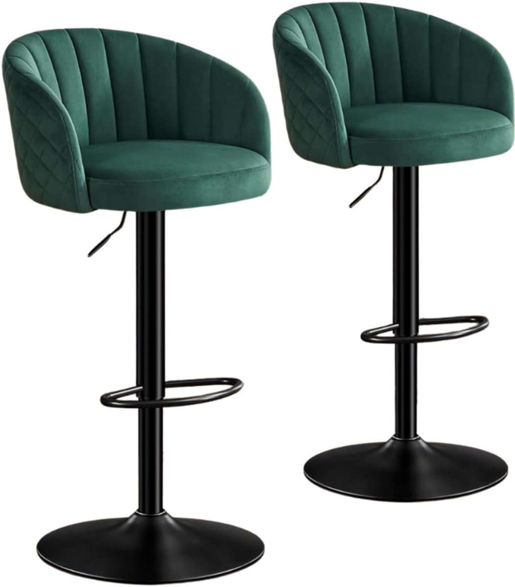 Imperatoris - Verstelbare Barstoel met Rugleuning en Armleuningen - Industrieel Design- stoel voor Keuken- binnen en Buiten- met Voetsteun - Comfortabele- Verstelbare hoogte-360 draaibaar-Melk Fluwelen Stof-set van 2 Barkruk-Groen