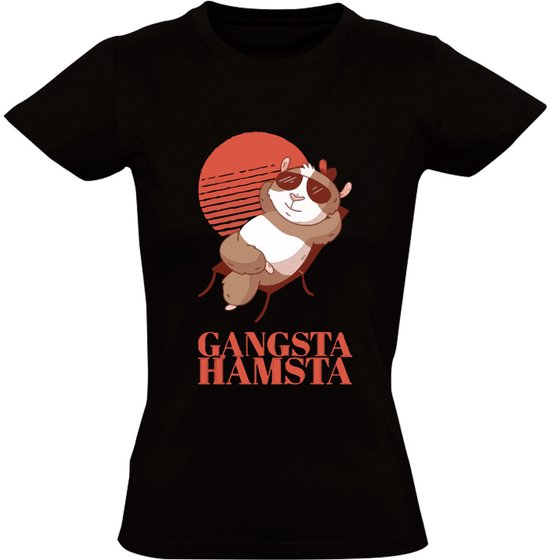 T-shirt femme hamster gangster | se détendre | trainer dehors | escroc | animal | rongeur | Noir