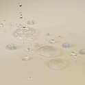Waterdruppels op een zandkleurig, waterafstotend oppervlak.