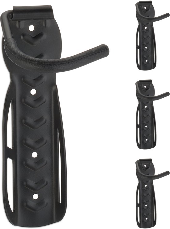 Système de suspension de vélo Relaxdays 4x - mur de support de vélo - jusqu'à 25 kg - mur de support de vélo noir