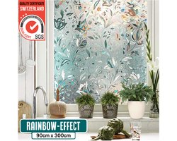 Homewell Raamfolie HR++ 90X200cm - Zonwerend & Isolerend - Statisch - Glas in Lood - Regenboog Bloemen