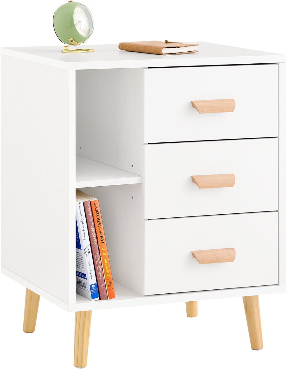 SoBuy Nachtkastje - Bijzettafel met 3 laden - Side Table - Wit, 48x40x60 cm, FBT95-W