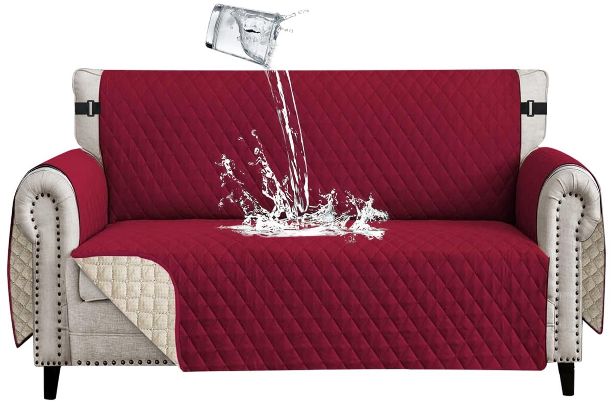 Ibenzoa Waterdichte Antislip Bankhoes voor 2-Zitsbanken met Krasbestendige Bescherming wijnrood