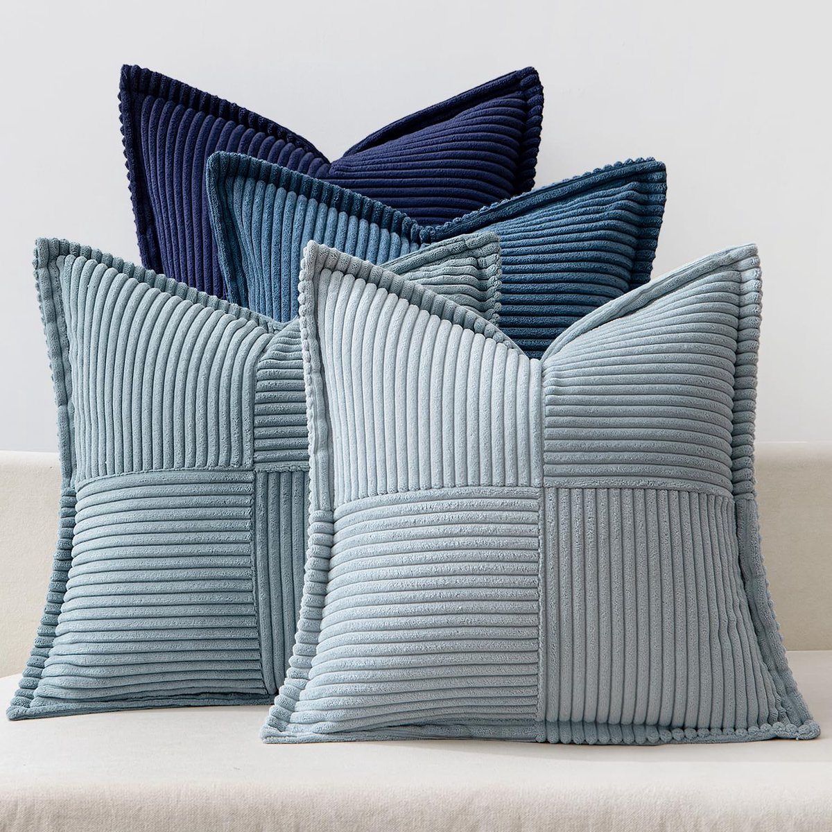 Ibenzoa Stijlvolle Set van 4 Zachte Corduroy Kussenslopen voor Woonkamer en Slaapkamer, 40 x 40 cm blauw
