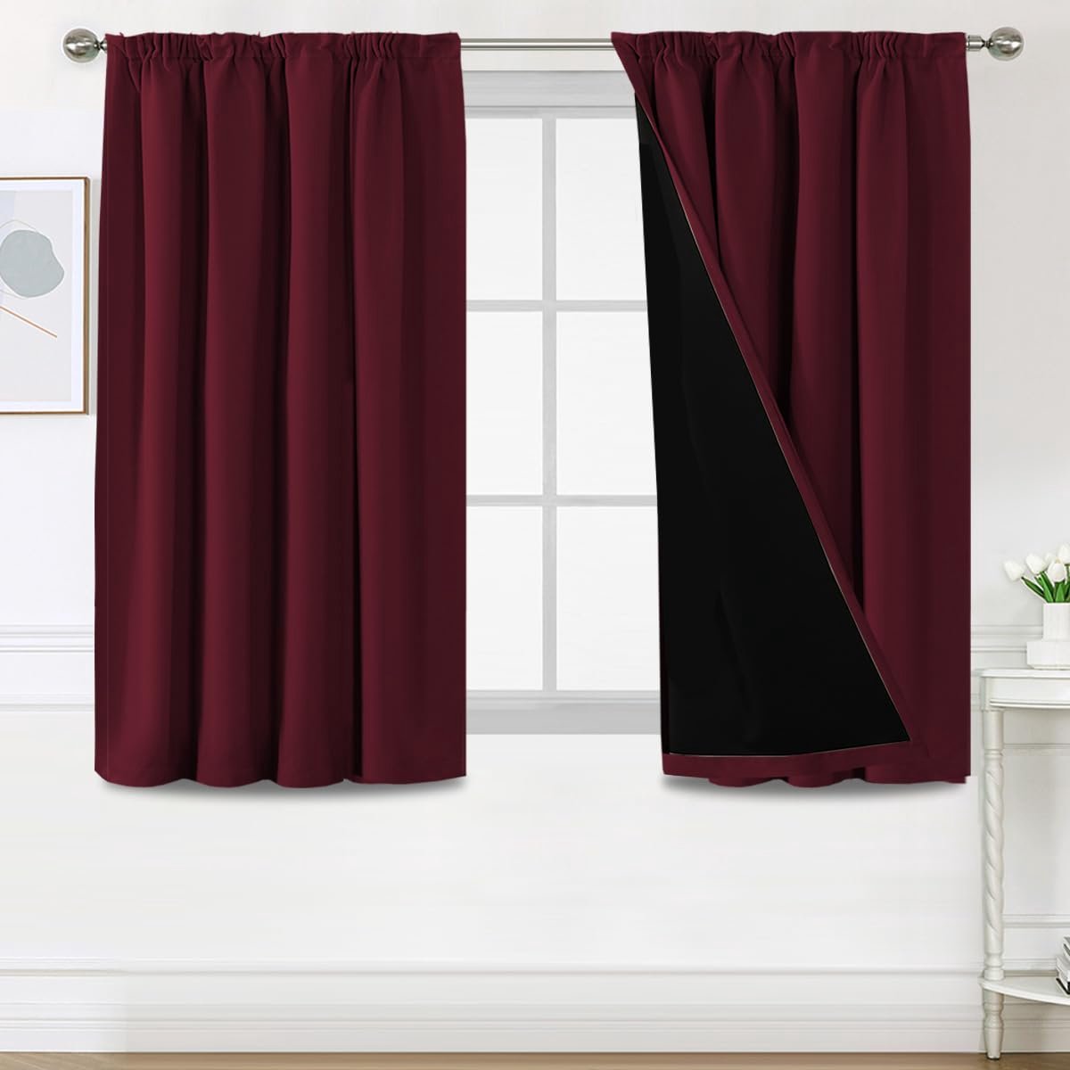 Ibenzoa Volledig Verduisterende Thermogordijnen voor Slaap- en Woonkamer, Set van 2, Bordeaux, 137 x 117 cm rood