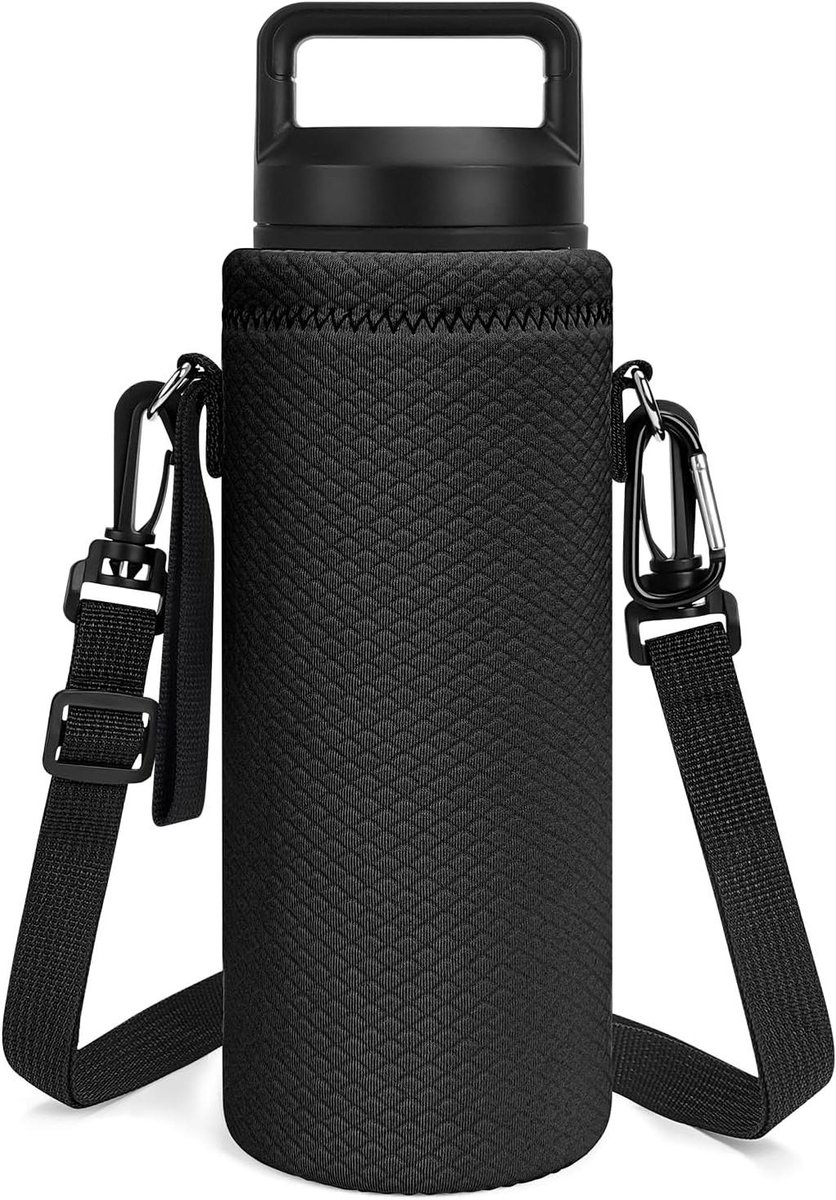 Allecto Plus - Waterfleshouder riem voor geïsoleerde waterfles - Geschikt voor Yonder 1L/34oz - Zwart - Handige polsband - 26oz Capaciteit.