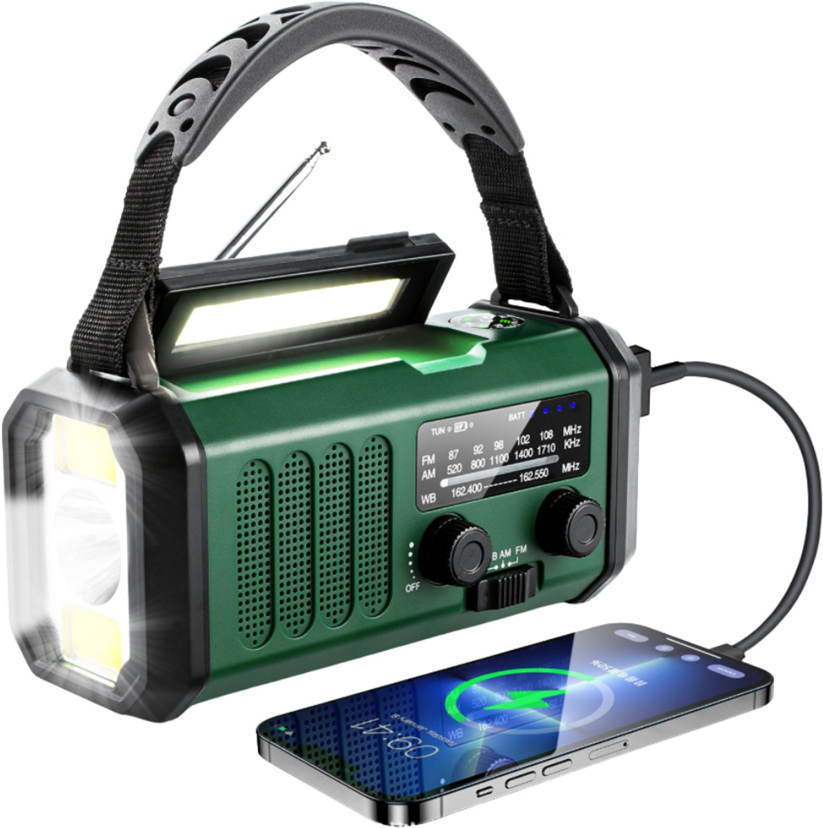 LumiWay Noodradio - Build In Powerbank - 10.000mAH - Solar Opwindbaar - Zonneenergie Radio - Draagbare Noodpakket - Kompas - Draagbaar Noodrantsoen - Ingebouwde Led Verlichting