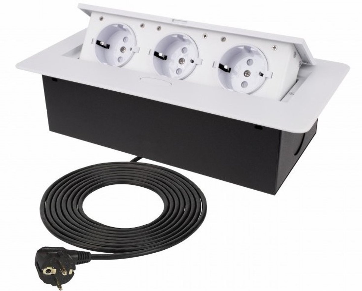 Design Light Kombibox - Stekkerdoos - Verdeelstekker met 3 stopcontacten - Inbouw stekkerblok met 1.5 meter kabel - Wit