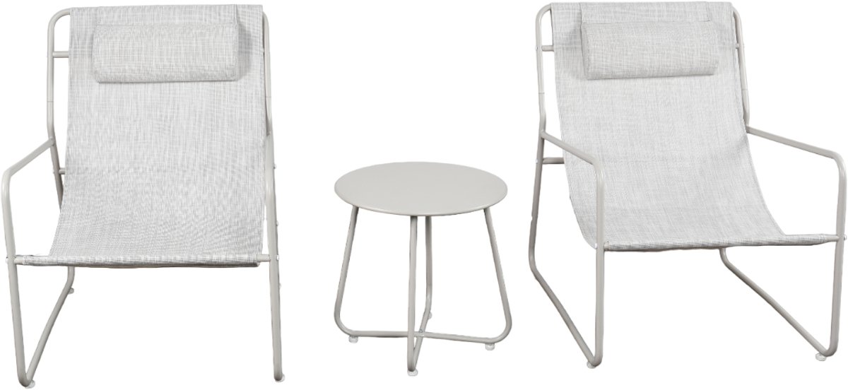 Mannsberger Tuinset - Loungeset 3dlg - Tuin tafel en 2 stoelen - Tuintafelset - stoelen met waterafstotende stof - Camping - beige