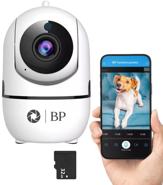 BP Huisdiercamera - Hondencamera - Dog Camera - IP Beveiligingscamera - 2 Weg Audio- WiFi - 2.4 GHZ - Beweeg en Geluidsdetectie - Nachtvisie - 360 Eyes App - Opslag in Cloud of SD - Gratis 32GB SD kaart - ONVIF -Nederlandse Handleiding