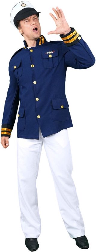 Zebra & Friends Kapitein Kostuum - Maat 50 - S/M - 3-delig - Carnavalskleding - Marine kostuum - Verkleedkleren voor Volwassenen - Blauw/Wit - Love boat -Themafeesten Navy - Kapiteinspak - Schlagerfestival