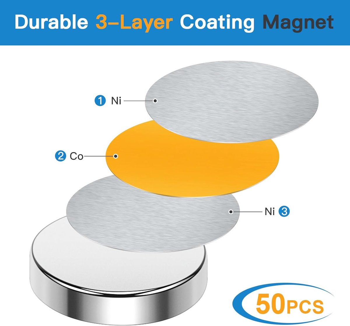 Magneten - 50 stuks - Magneet - Magneetjes - Magneten Sterk - Super sterke magneten - Neodymium magneet sterk - Magneten koelkast - Whiteboard magneten - Kleine magneetjes - Platte magneet - Koelkastmagneten - Koelkast magneten - 3 x 10 mm - Rond — afbeelding 5