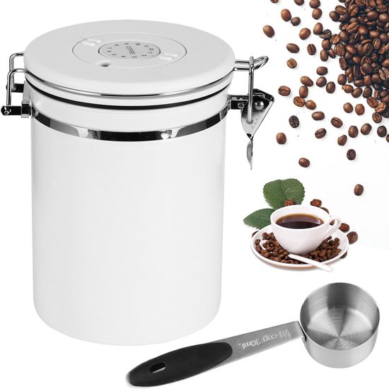 Pro@Home43® - Luchtdichte koffieblik 500 g - zwart - koffiebonencontainer 1,5 l van roestvrij staal met kalenderfunctie, met maatlepel, geleverd in een geschenkdoos