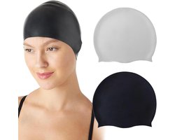 2 stuks - badmuts - 23*20 cm - siliconen badmutsen - gehoorbescherming - waterdichte zwemhoed - droog houden voor lang en kort haar - unisex badmutsen - voor volwassenen, kinderen en junioren - zwart en wit