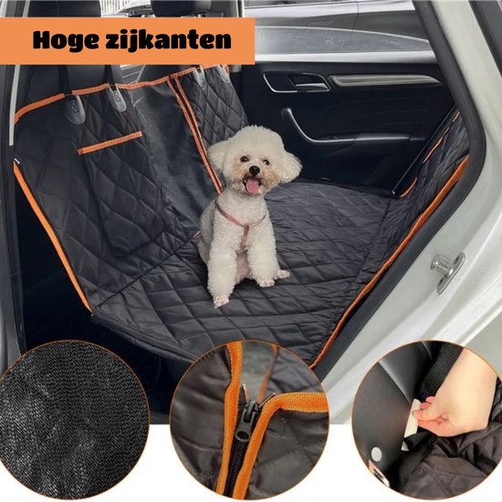 Mister Mill Hondendeken Auto Achterbank en Kofferbak incl. Hondenriem - Hondenkleed - Beschermhoes - Zwart Oranje - 137 X 147 CM