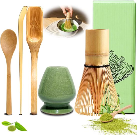 5-Piece Matcha Tea Set with Matcha Whisks for Tea Making (Green) | bol