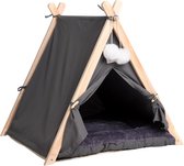 Dogs&Co® Tipi Tent voor katten of kleine honden Grijs - Huisdiertent voor hond - Kattenhuis - kattentent met zacht kussen pluche