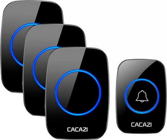 Sonnette sans fil - 3 récepteurs muraux - Volume réglable - 60 mélodies - LED éclairées - Pile incluse - Zwart