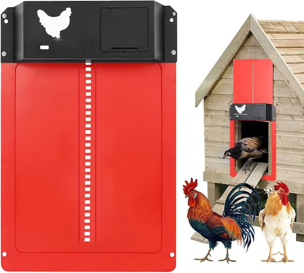 CLGP® Kippenluik Automatisch - Chickenguard - Kippendeur - Zwart en Rood
