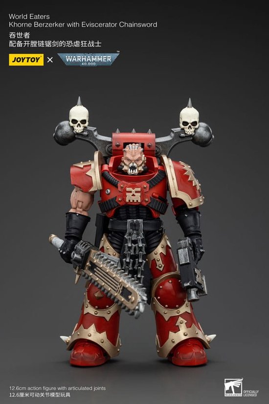 Figurine articulée Joy Toy (CN) Warhammer 40k 1/18 World Eaters Khorne Berzerker avec épée tronçonneuse Eviscerator 13 cm