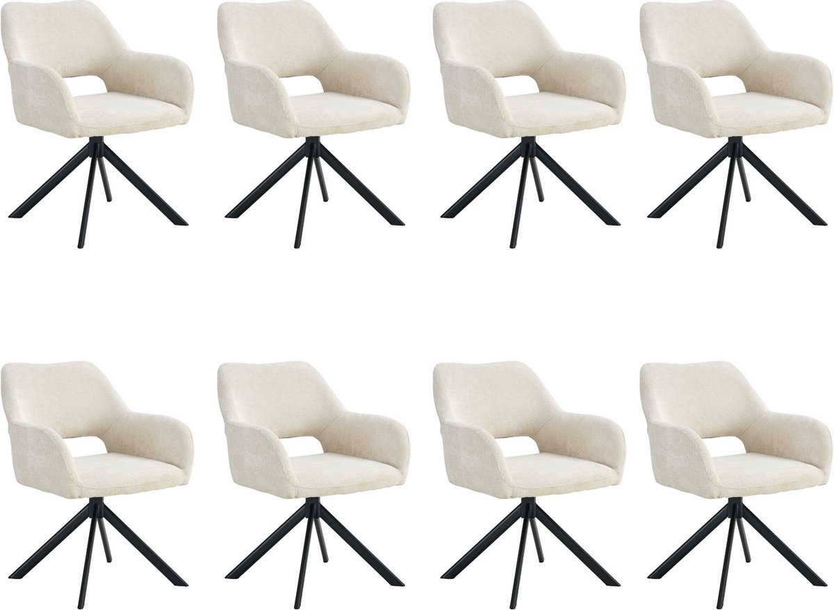 Ams Living® Eetkamerstoel Draaibaar 8 x | Luxe afwerking | Stof | Kleur Beige Gebroken Wit | Eettafel Stoelen | Design Stoelen Eettafel 8 x Stoel
