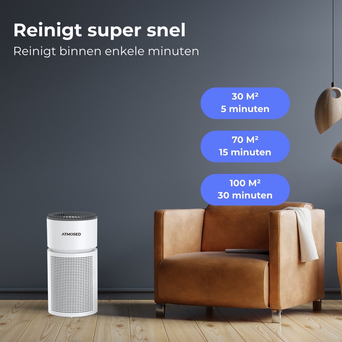 Atmosed 5-in-1 Luchtreiniger - Air Purifier - HEPA H13 Filter - Koolstof Filter - CADR 420 m³- 60 m² - Automatische stand - Luchtfilter tegen Hooikoorts, Allergie, Stof en Huisstofmijt - Luchtkwaliteitsindicator - Ionisator - UV Sterilisator — afbeelding 6