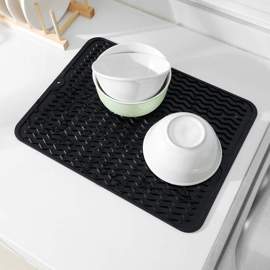 Tapis d'évier - Tapis d'évier - Siliconen - Tapis d'évier - Pour tapis d'évier - Protection d'évier - Tapis d'égouttage - Le tapis protège l'évier, la cuvette du lave-vaisselle et la vaisselle des rayures et des dommages - noir - 40 x 30 cm