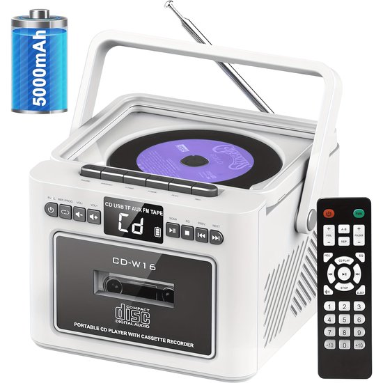 Yintiny Wiederaufladbarer CD-Player aus Leder mit Lautsprechern, Bluetooth-Sender, Festival-Geschenk, BGM-Player für Heimdekoration