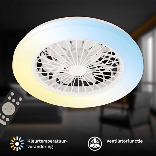 BRILONER - Ventilateur de plafond avec éclairage - Plafonnier LED avec ventilateur - dimmable - 5 vitesses - Ø48,5cm - blanc