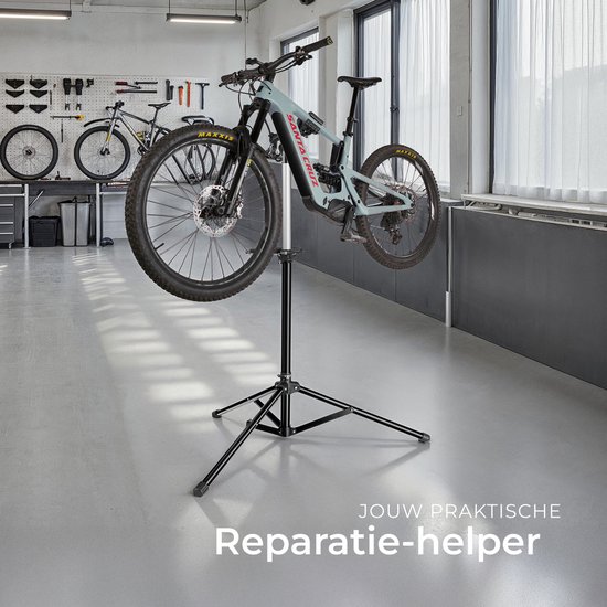 tectake® Fiets Montagestandaard - Fietsenstandaard - Fietslift - E-Bike & Fiets Reparatiestandaard - Geschikt voor alle soorten Fietsframes - Traploos Verstelbaar (117 - 180 cm) en 360° draaibaar - met Magnetische Gereedschapsbak van Tectake — afbeelding 4