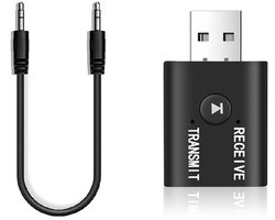 USB Bluetooth 5.0 Transmitter & Receiver - Draadloze Zender/Ontvanger met 3.5mm Jack AUX Kabel - Voor PC, TV, Speaker en Auto - zwart