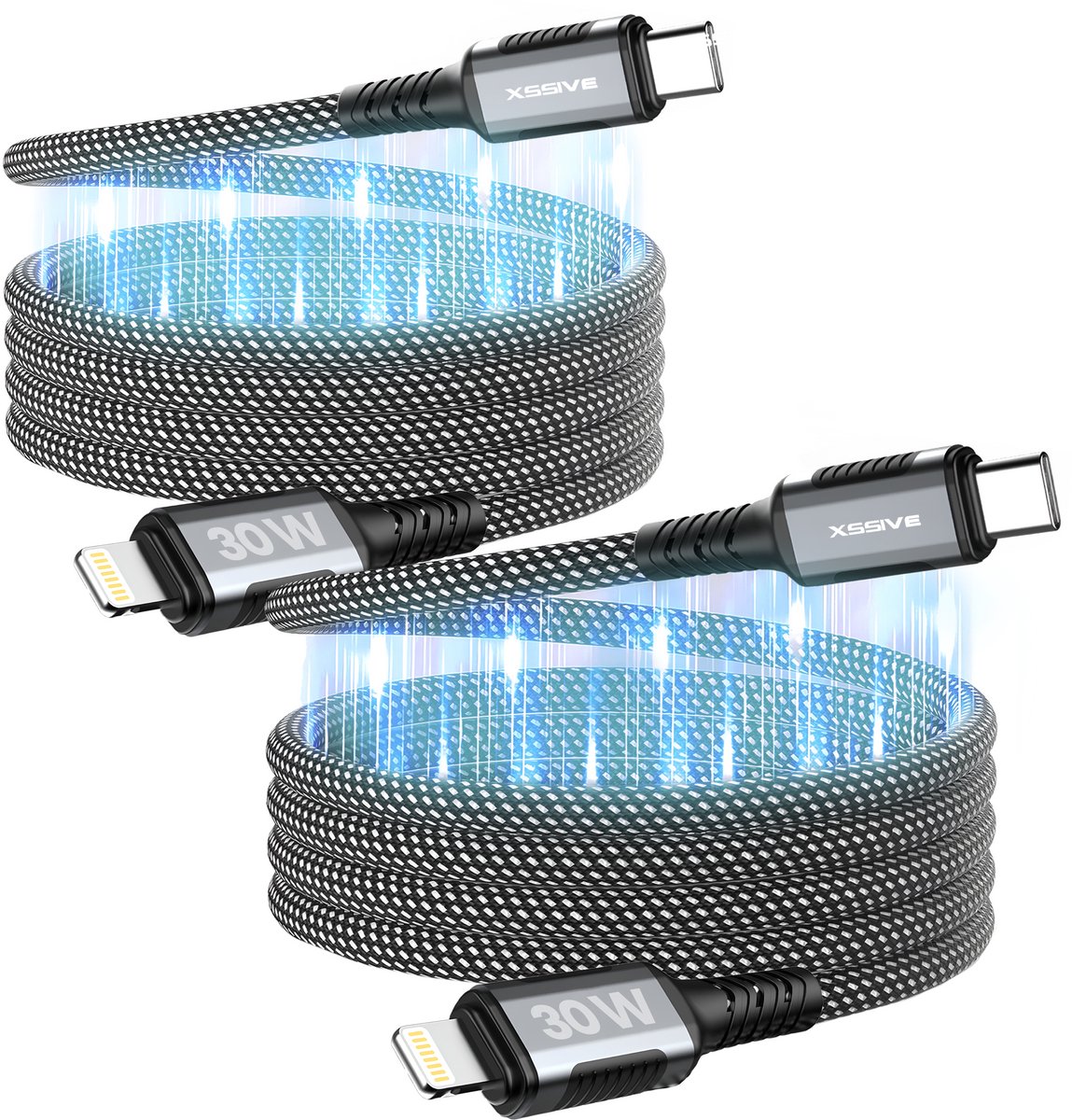 Image of Xssive 2x Fast Charge Oplaadkabel - Geschikt voor USB-C naar Lightning Kabel - Magnetisch Oprolbaar - 1 Meter